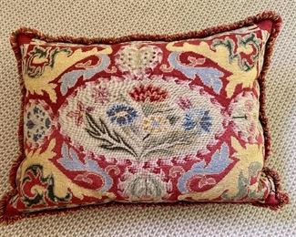 $295 Pair - Needlepoint pillow with fringed trim