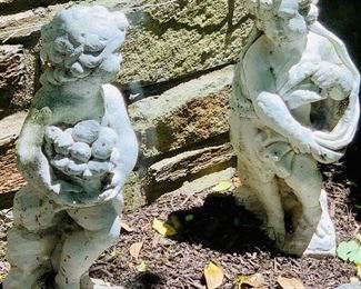 $395 Pair of vintage garden plaster cherubs. 24"H
