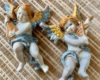 $100 pair ceramic cherubs 7.25" tall
