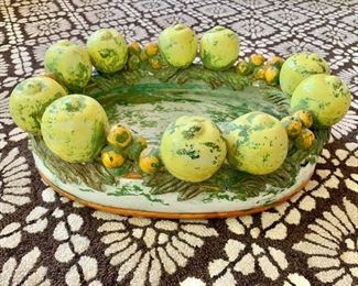 Second view of Italian terra cotta oval fruit bowl without artificial fruit.