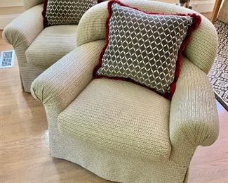 $895 pair split-back lounge chairs that swivel! 31.25"H x 36"D x 38"W.  Pillows sold separately.