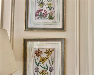 $800 pair. John Hill (English 1714-1778) botanicals.  Hand colored copper plate engravings; framed and matted.  24.5"H x 18"W each
