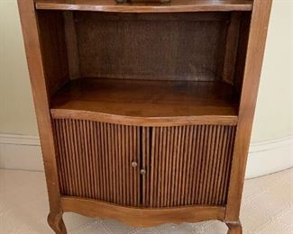 Detail: 19th century French cherrywood tambour front cabinet