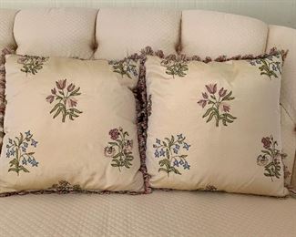 $100 PAIR of silk embroidered pillows 16" square
