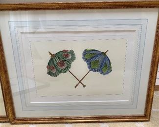 $300 1 of 2 pair of framed, matted umbrella prints 23.5"x19"