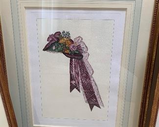 Detail:  Hand colored print of ladies bonnets