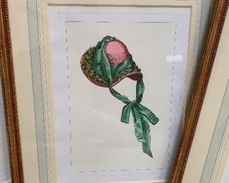 Detail:  Hand colored prints of ladies bonnets