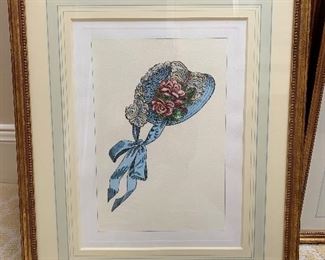 Detail:  Hand colored prints of ladies bonnets