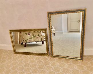 $395 each. Two mirrors, one with blue trim and one with green,  Each can be hung vertically or horizontally! 36.25" x 24" BLUE TRIM MIRROR IS SOLD