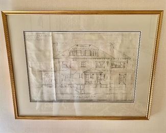 $300 Pair of framed architecture blueprints.  One of Two