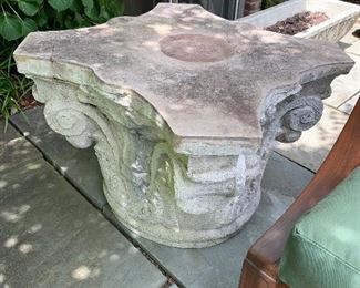 $225 Pair of outdoor corinthian column top side tables (not concrete) Two of two 17.25"H 29"W