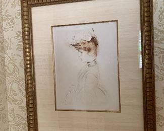 $3,495"Le Ruban de Cou" by Paul Cesar Helleu (French 1859-1927) signed 