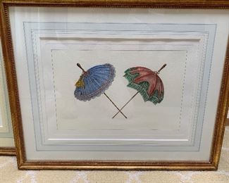 2 of 2 pair of framed, matted umbrella prints 23.5"x19"