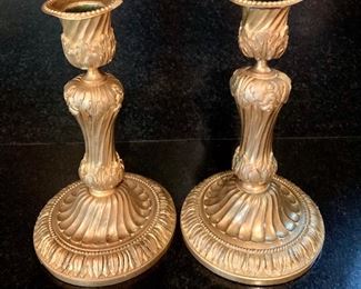 $700 Pair of high quality 18th Century gilded candle holders.  Approx 7" high.
