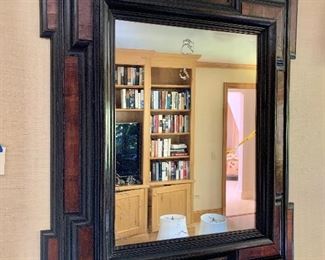 $800 Framed wood "antiqued" mirror; 44.5"H on outside frame and 37.5" wide on outside of frame.