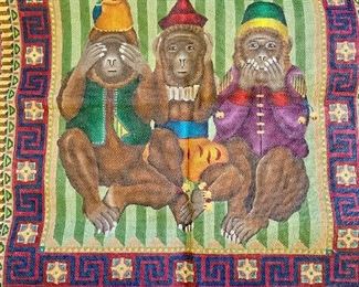 Detail:  "See no evil, hear no evil, speak no evil" needlepoint canvas