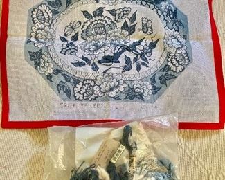 $85 LOT Blue and white floral design needlepoint design and thread selection.