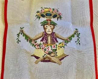 $65 Unworked Monkey motif needlepoint canvas