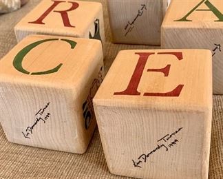 $25 Lot of 5 wooden blocks signed Kim Dormandy Turner.