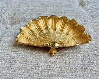 Gilt over bronze shell dish with 3 turtle feet; 5'5" wide, 4" deep