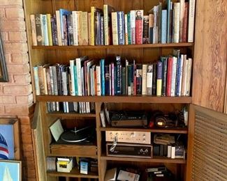 space age bachelor pad hi fi stereo system, come take a peek..... historical book collection