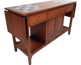 BROYHILL BRASILIA MCM WALNUT DROP-LEAF SERVING CART W/TILE TOP $1000