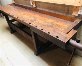 Late 1800’s 8ft Carpenters Bench. Would make a great sofa table, bar, entry table, etc 