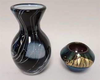 1004	2 PC ART GLASS LOT, FOSTORIA INTERPRETATIONS SIGNED VASE 1975 AND SIGNED IRIDIZED VASE
