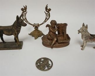1007	COLLECTION OF CAST METAL PCS, DOGS, CHERUB BY A WELL, ETC

