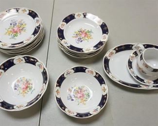 1017	CLASSIC BLUE TRIPTIS GERMAN 17 PC PARTIAL DINNERWARE SET
