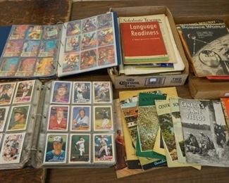 1027	LOT VINTAGE PAPER, CHILDRENS BOOKS, BASEBALL CARD ALBUM AND MARVEL CARDS
