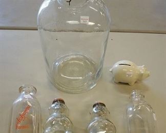 1040	LOT 2 MILK BOTTLES, CANNING JAR, 2 SNOW CREST BEAR BANKS AND PIGGY BANK
