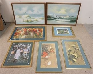 1087	LOT OF ARTWORK, SHORE SCENES, ASIAN AND PRINTS OF COTTAGE & FLORAL

