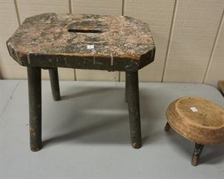 1108	TWO PRIMITIVE WOODEN STOOLS
