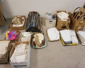 1107	LARGE LOT OF TEXTILE INCLUDING A RAG RUNNER & EMBROIDERY FRAMES
