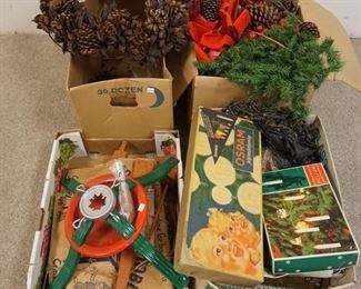 1110	LOT OF CHRISTMAS W/WREATHS, LIGHTS, TREE HOLDER, ETC
