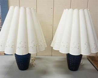 1124	PAIR OF BLUE GLASS LAMPS W/CUT OUT SHADES
