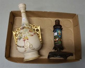 1136	LONGWY CANDLESTICK & ROYAL WORCESTER VASE W/HAIRLINE
