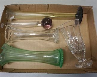 1138	5 GLASS VASES-CLEAR & COLORED
