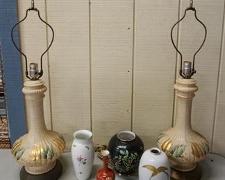 1165	GROUP OF 4 DECORATED PORCELAIN VASES & A PAIR OF LAMPS
