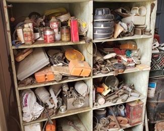 1000	

Shelf with NOS Oil Filters, Mirrors, Carpentry Tools, Ram Hub Caps, and More
Also includes GE tubes, straps, large socket set with some Mac Tools sockets and adapters, and more