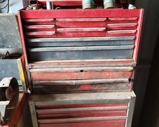 1002	

3 Stacked Tool Boxes Full of Tools, including Snap-on, Mac, Craftsman
Measures approximately 54" x 26" x 17"
