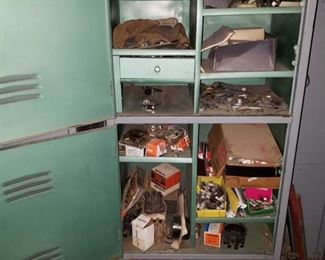 Locker with NOS Spark Plugs, Sand Paper, Cigarette Lighters
Also includes distributor caps. Measures approximately 71" x 26" x 18"
