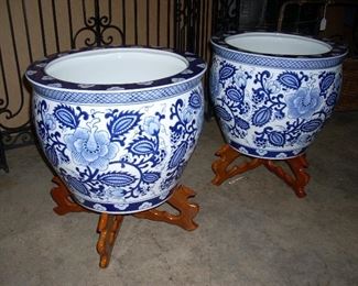 Pair of  Blue & White flower pots