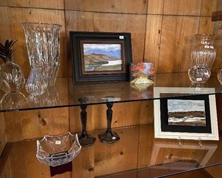 Waterford crystal, and original small paintings by Susie Henley.