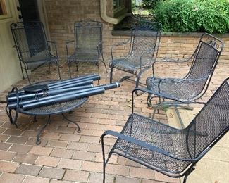 Wrought iron table and chairs. HUGE wind chime!