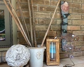 Misc outdoor decor including copper and wood projects by Susie Henley.