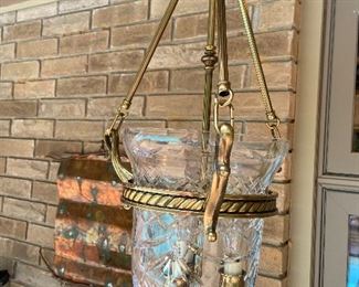 Brass and glass ceiling fixture.