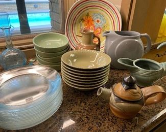 Pottery teapots and misc. china.