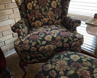 Wing back chair with matching ottoman